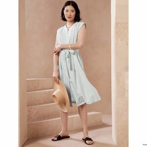 Banana Republic Factory LINEN-RAYON SHIRT DRESS Blue White Stripes Size M NWT